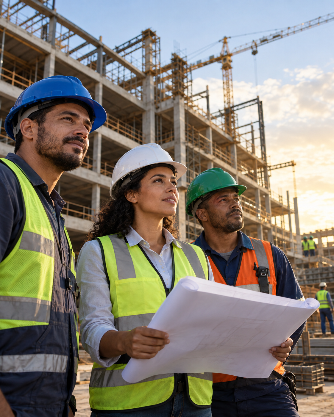 Profissionais acompanhando a construção de um novo empreendimento